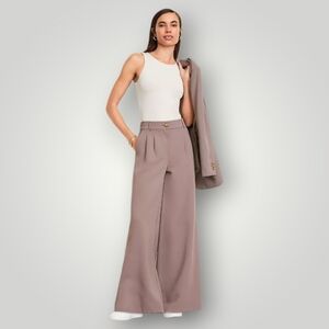 LOFT 12 Tall Palazzo Pants Taupe Wide Leg High Waist Quiet Luxury Business Casua
